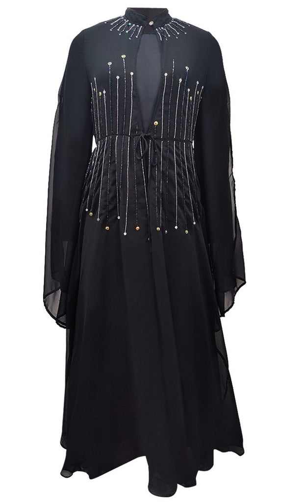 Women's Beautiful Black Sequince Detailing Abaya - Final Sale - EastEssence.com