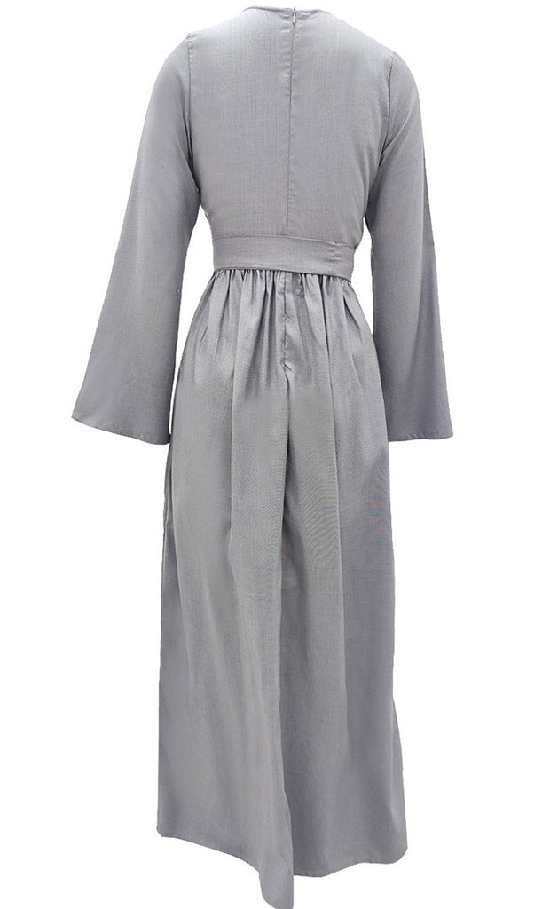 Women's Beautiful Embroidered Chambray Abaya - Final Sale - EastEssence.com