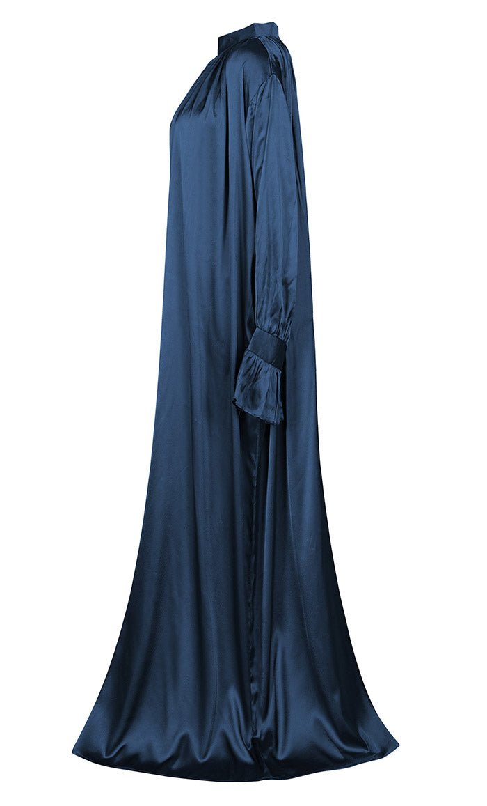Women's Beautiful Navy Satin Abaya With Pockets - Final Sale - EastEssence.com