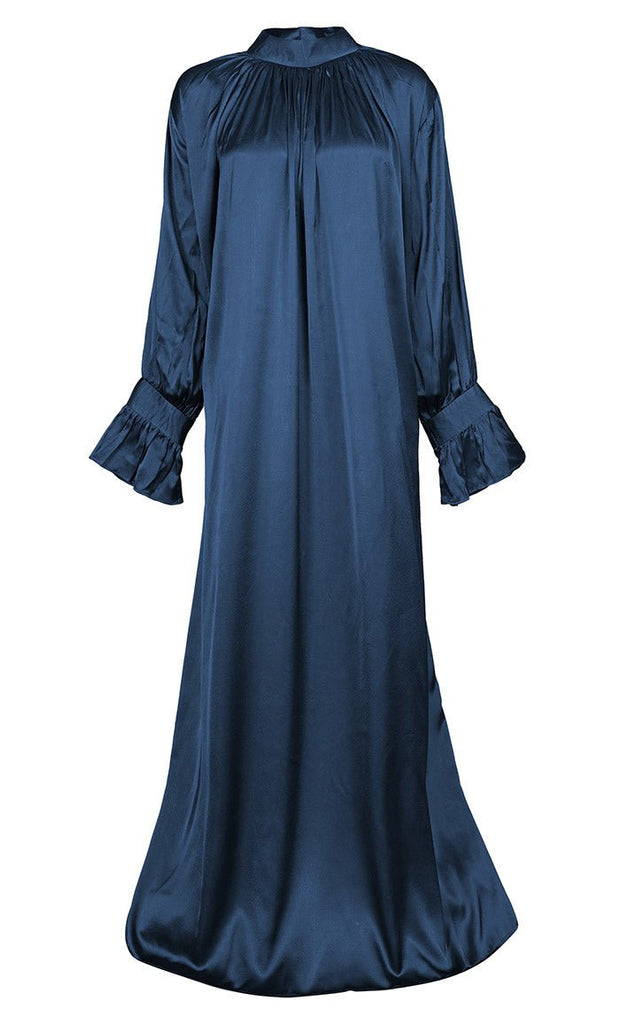 Women's Beautiful Navy Satin Abaya With Pockets - Final Sale - EastEssence.com