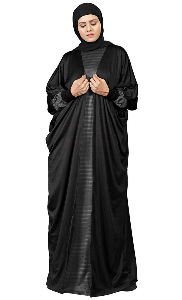 Women's Black And Dark Grey 2Pc Set Abaya - Final Sale - EastEssence.com