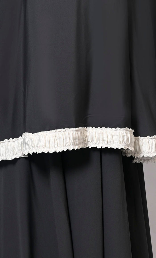 Women's Black Khimar Ensemble Enhanced by Satin Frill Lace - Final Sale - EastEssence.com