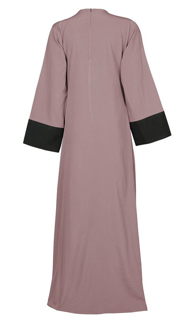 Women's Comfortable Black And Rose Dust Double Layered Abaya With Pockets (Black and Rose Dust) - Final Sale - EastEssence.com