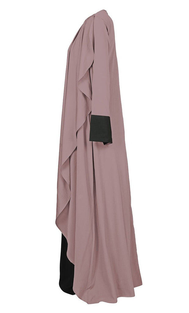 Women's Comfortable Black And Rose Dust Double Layered Abaya With Pockets (Black and Rose Dust) - Final Sale - EastEssence.com