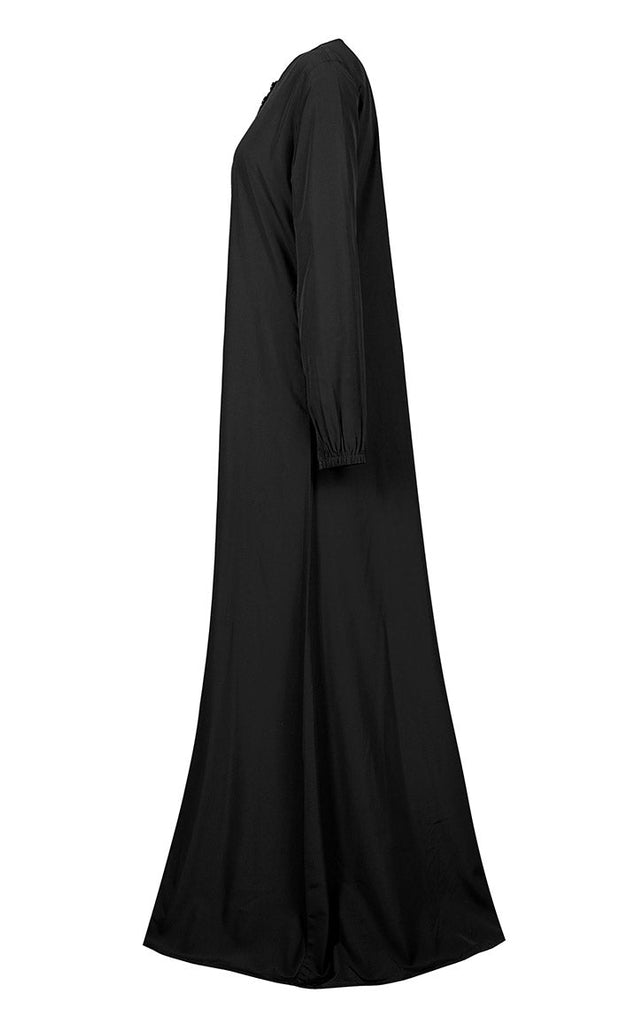 Women's Comfortable Black Kashibo Basic Button Down Abaya With Pockets - Final Sale - EastEssence.com