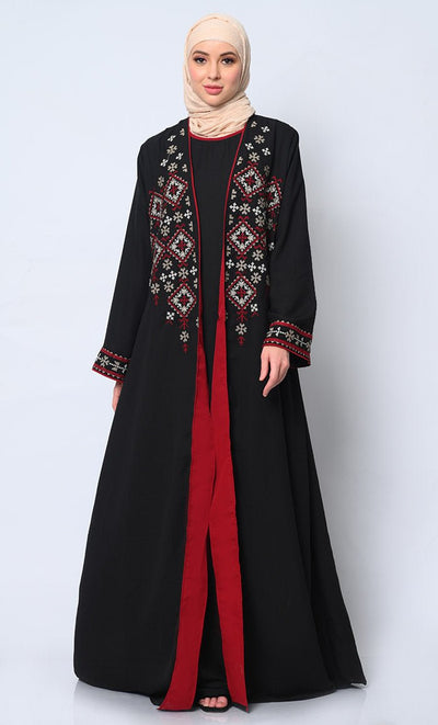 Women's Elegant 2Pc Embroidered Black Shrug and Inner Set - EastEssence.com