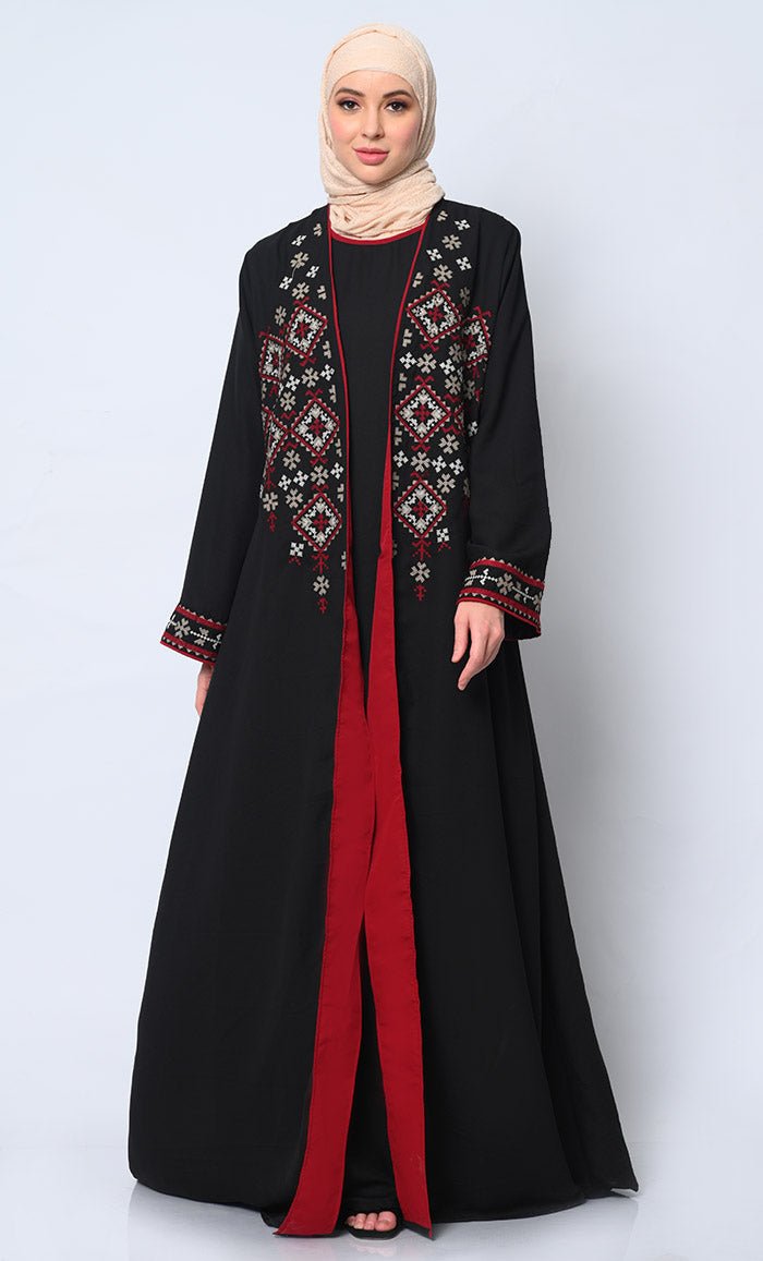Women's Elegant 2Pc Embroidered Black Shrug and Inner Set - EastEssence.com