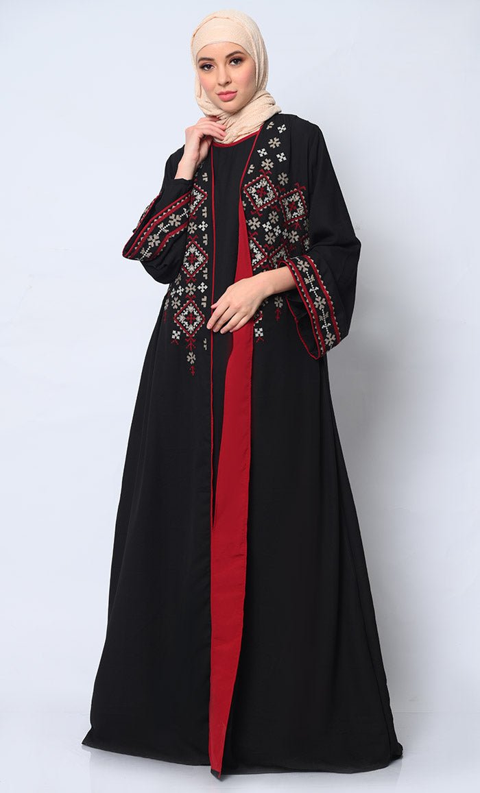 Women's Elegant 2Pc Embroidered Black Shrug and Inner Set - EastEssence.com