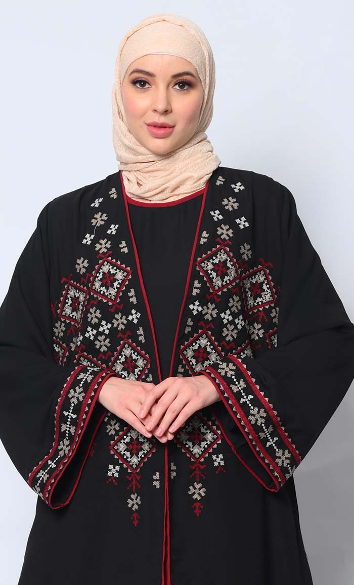 Women's Elegant 2Pc Embroidered Black Shrug and Inner Set - EastEssence.com