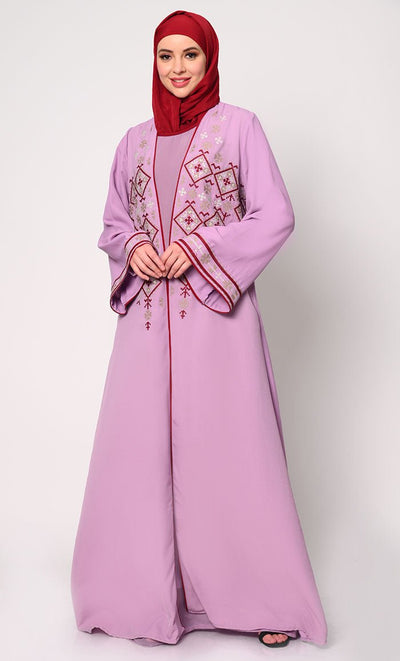 Women's Elegant 2Pc Embroidered Lavendar Shrug and Inner Set - EastEssence.com