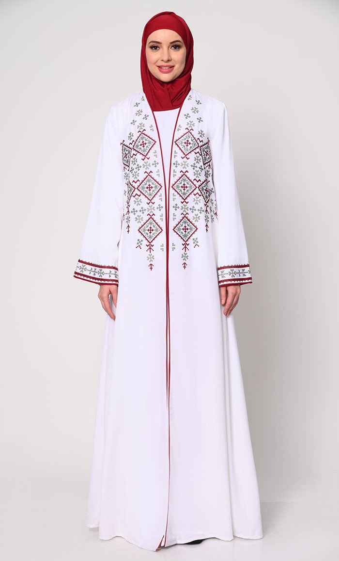 Women's Elegant 2Pc Embroidered White Shrug and Inner Set - EastEssence.com