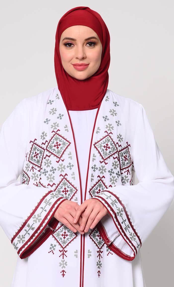 Women's Elegant 2Pc Embroidered White Shrug and Inner Set - EastEssence.com