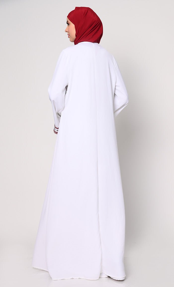 Women's Elegant 2Pc Embroidered White Shrug and Inner Set - EastEssence.com