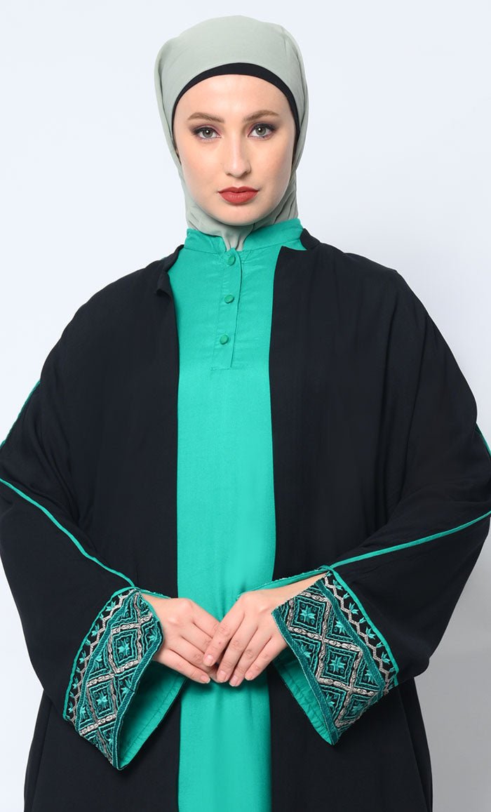 Women's Embroidered Black Shrug with Satin Inner - EastEssence.com
