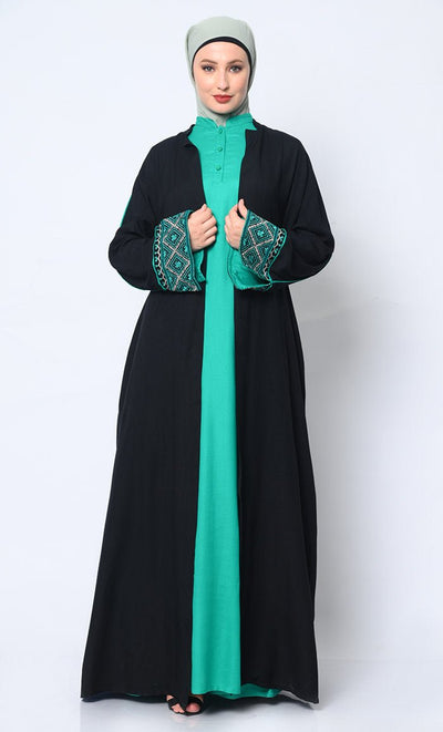 Women's Embroidered Black Shrug with Satin Inner - EastEssence.com