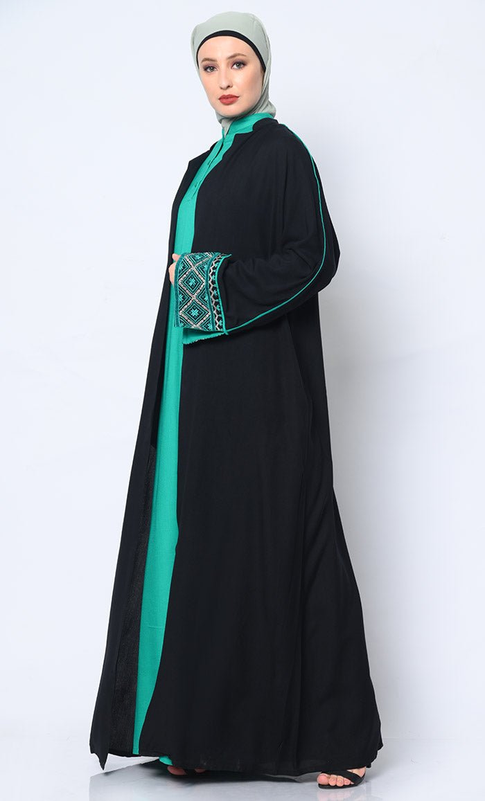 Women's Embroidered Black Shrug with Satin Inner - EastEssence.com