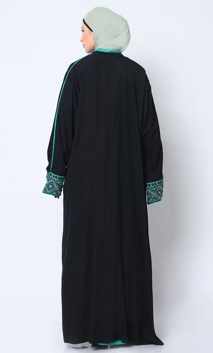 Women's Embroidered Black Shrug with Satin Inner - EastEssence.com
