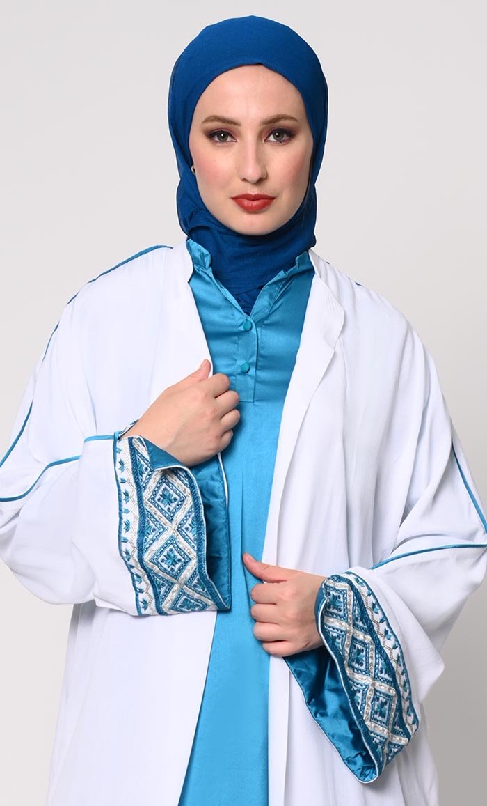 Women's Embroidered White Shrug with Satin Inner - EastEssence.com
