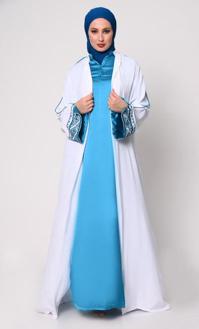 Women's Embroidered White Shrug with Satin Inner - EastEssence.com