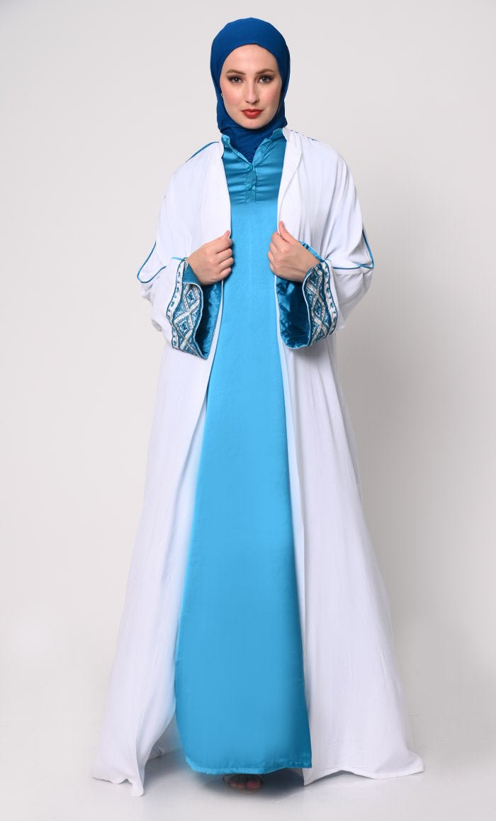 Women's Embroidered White Shrug with Satin Inner - EastEssence.com