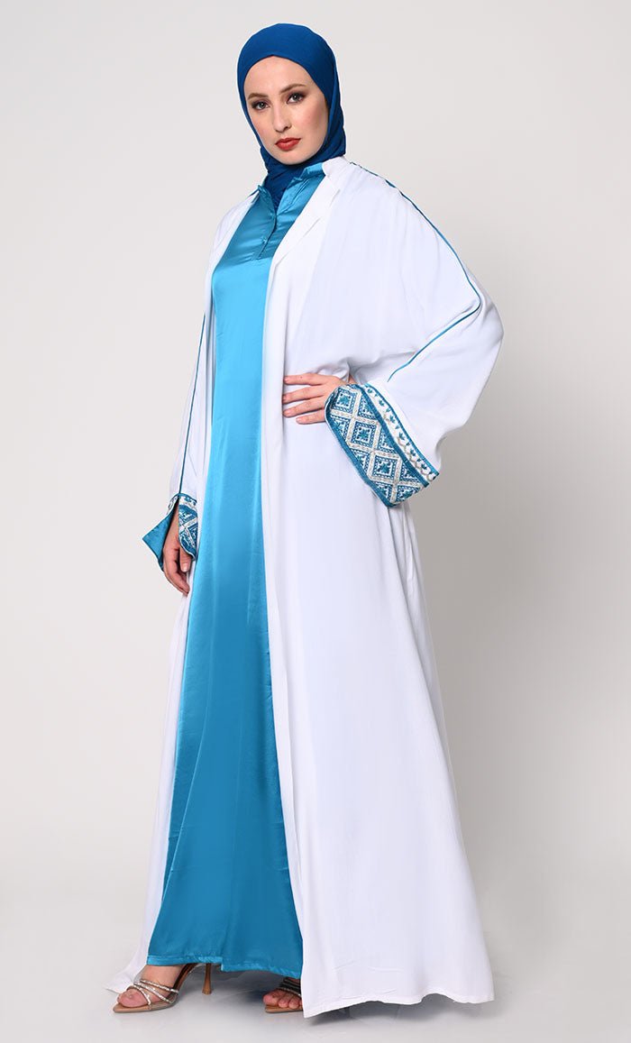 Women's Embroidered White Shrug with Satin Inner - EastEssence.com