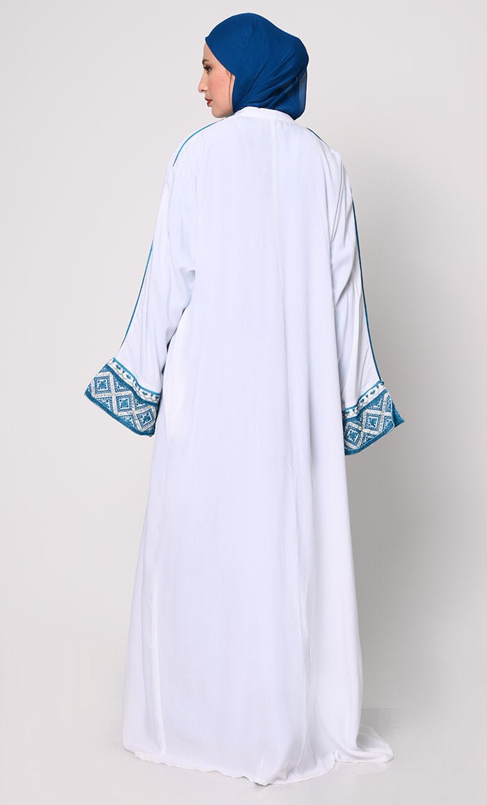 Women's Embroidered White Shrug with Satin Inner - EastEssence.com
