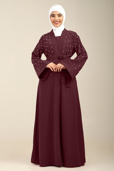 Women’s Firdous Beaded Shrug Style Abaya with Inner & Belt - EastEssence.com