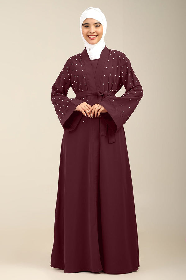 Women’s Firdous Beaded Shrug Style Abaya with Inner & Belt - EastEssence.com