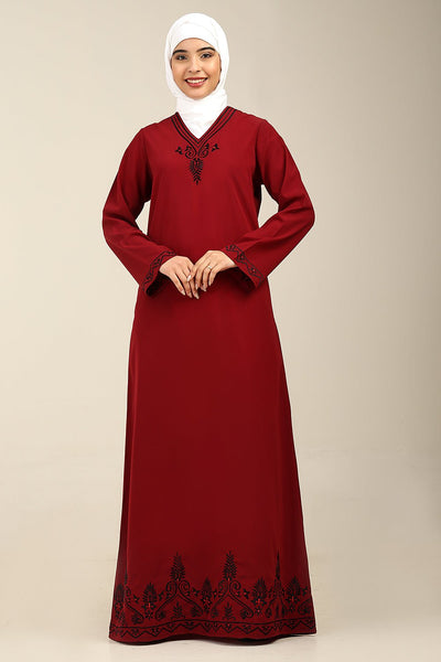 Women’s Firdous Embroidered V Neck Abaya Dress - EastEssence.com