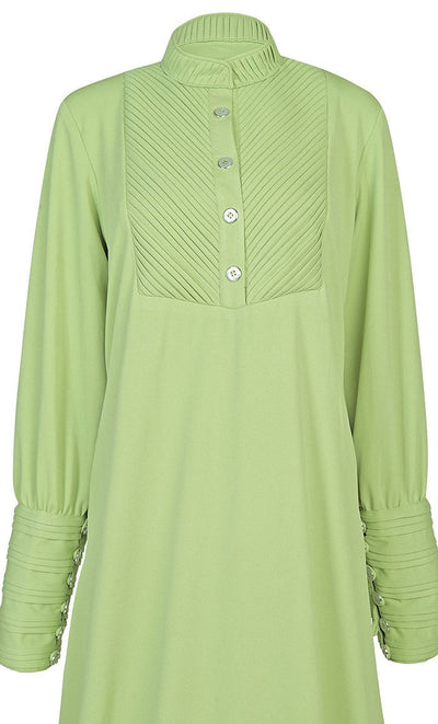 Women's Front Yoke And Sleeves Detailing Green Warm Pantroma Abaya With Pockets - Final Sale - EastEssence.com