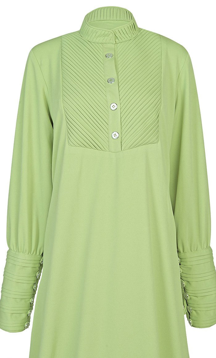 Women's Front Yoke And Sleeves Detailing Green Warm Pantroma Abaya With Pockets - Final Sale - EastEssence.com
