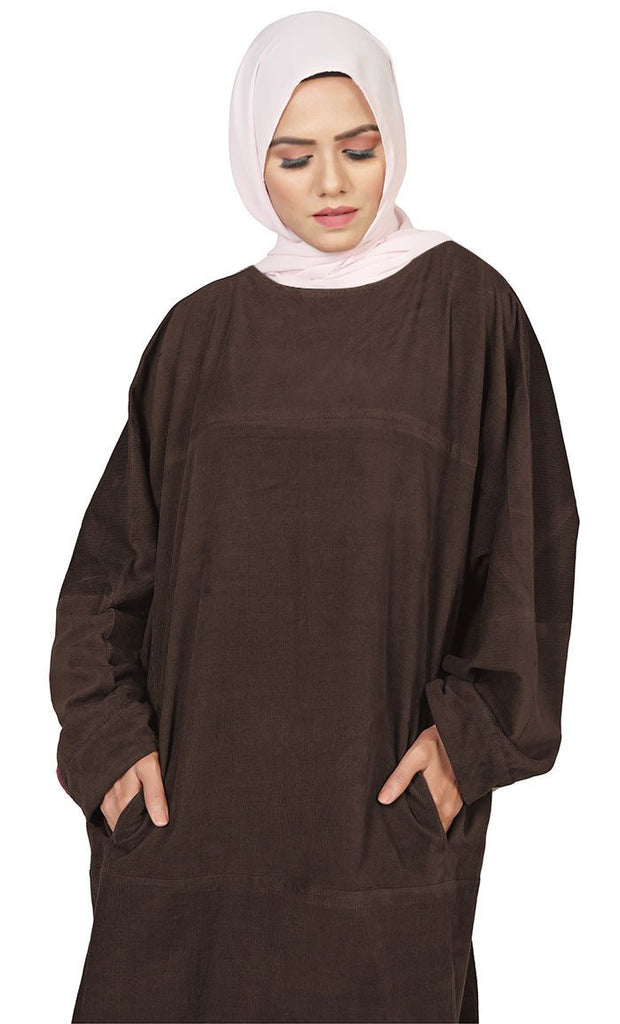 Women's Islamic Warm Brown Corduroy Long Tunic - Final Sale - EastEssence.com