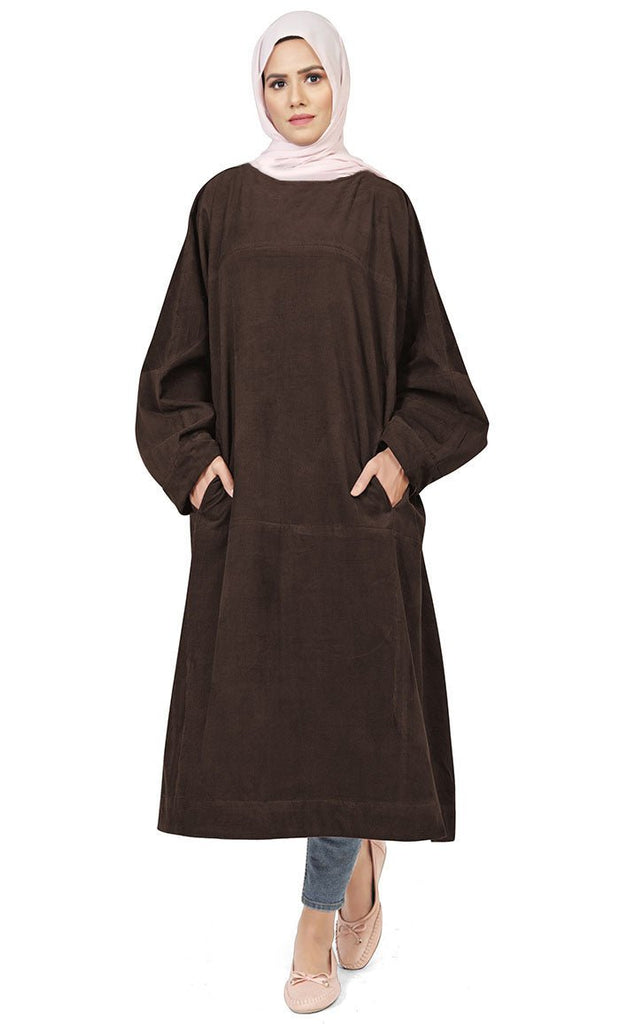 Women's Islamic Warm Brown Corduroy Long Tunic - Final Sale - EastEssence.com