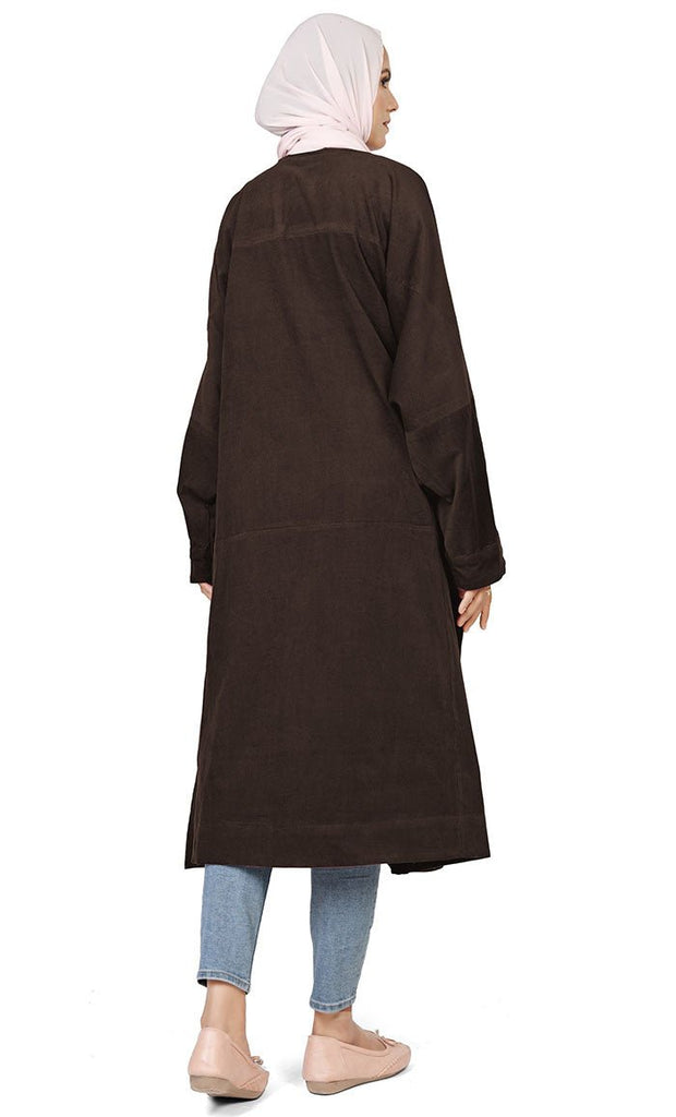 Women's Islamic Warm Brown Corduroy Long Tunic - Final Sale - EastEssence.com