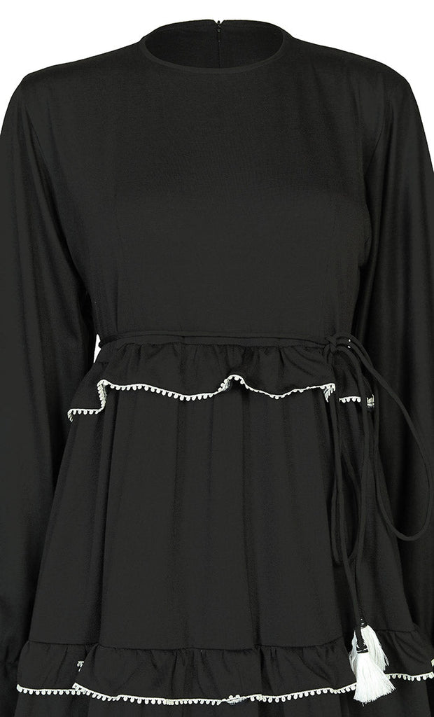 Women's Jersey Black Tiered Abaya - Final Sale - EastEssence.com