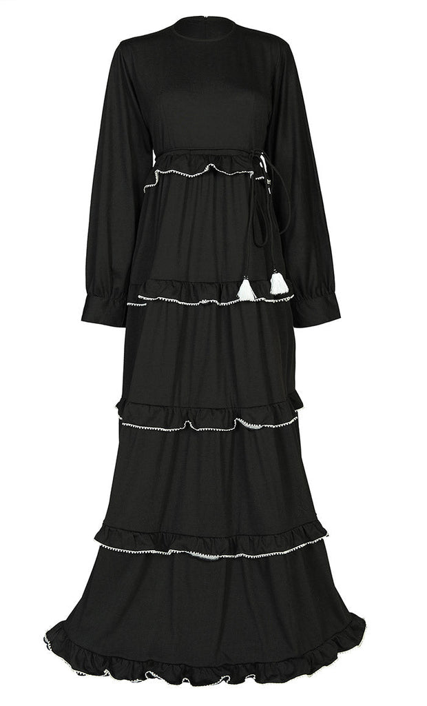 Women's Jersey Black Tiered Abaya - Final Sale - EastEssence.com