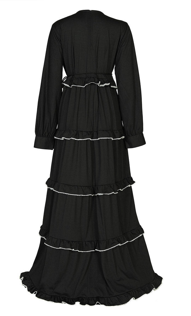 Women's Jersey Black Tiered Abaya - Final Sale - EastEssence.com