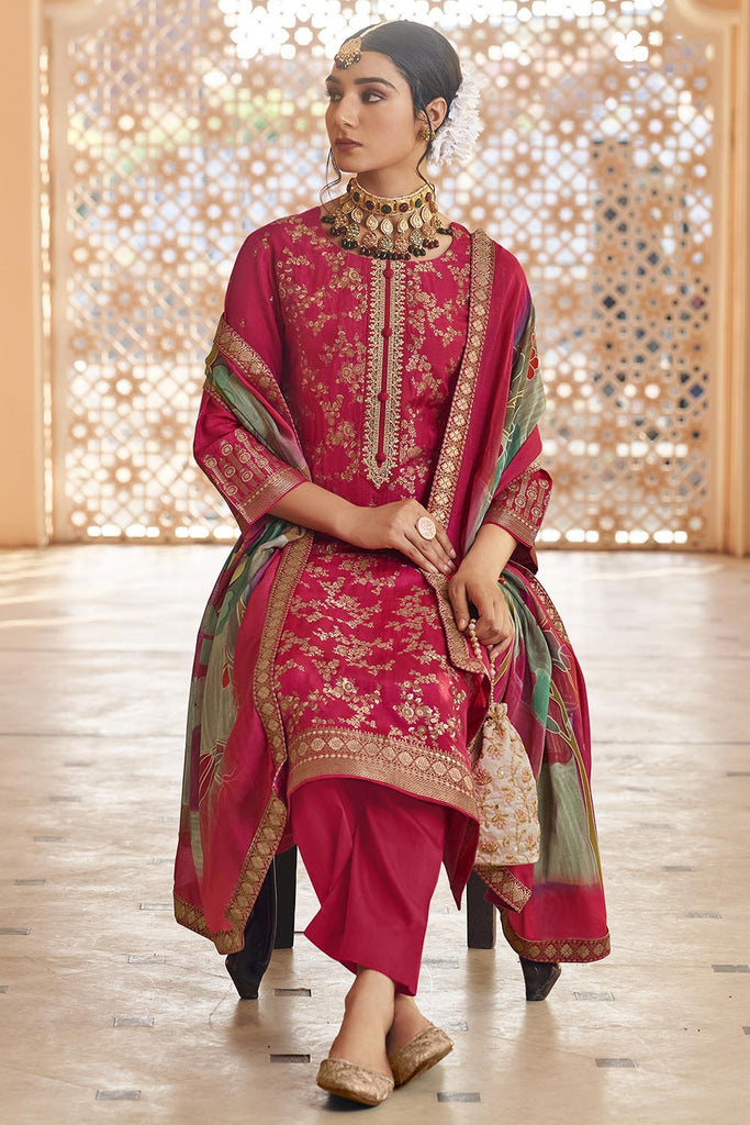Women’s Party Wear Silk Embroidered Kurta Pant Dupatta Set - EastEssence.com