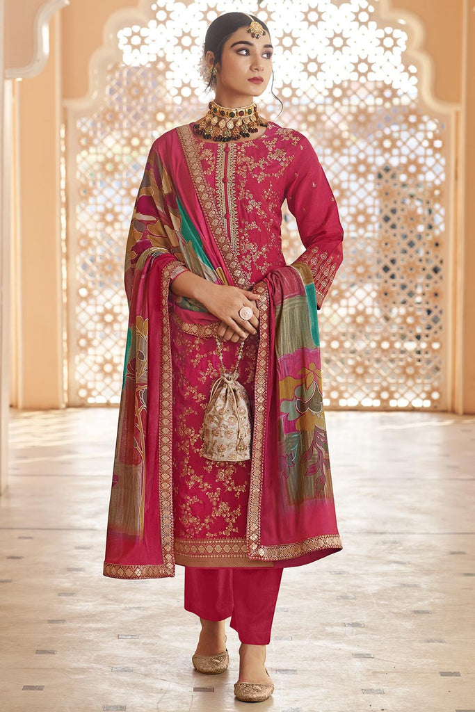 Women’s Party Wear Silk Embroidered Kurta Pant Dupatta Set - EastEssence.com