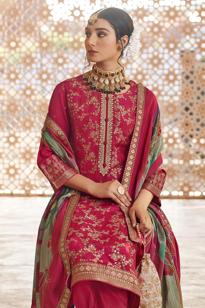 Women’s Party Wear Silk Embroidered Kurta Pant Dupatta Set - EastEssence.com