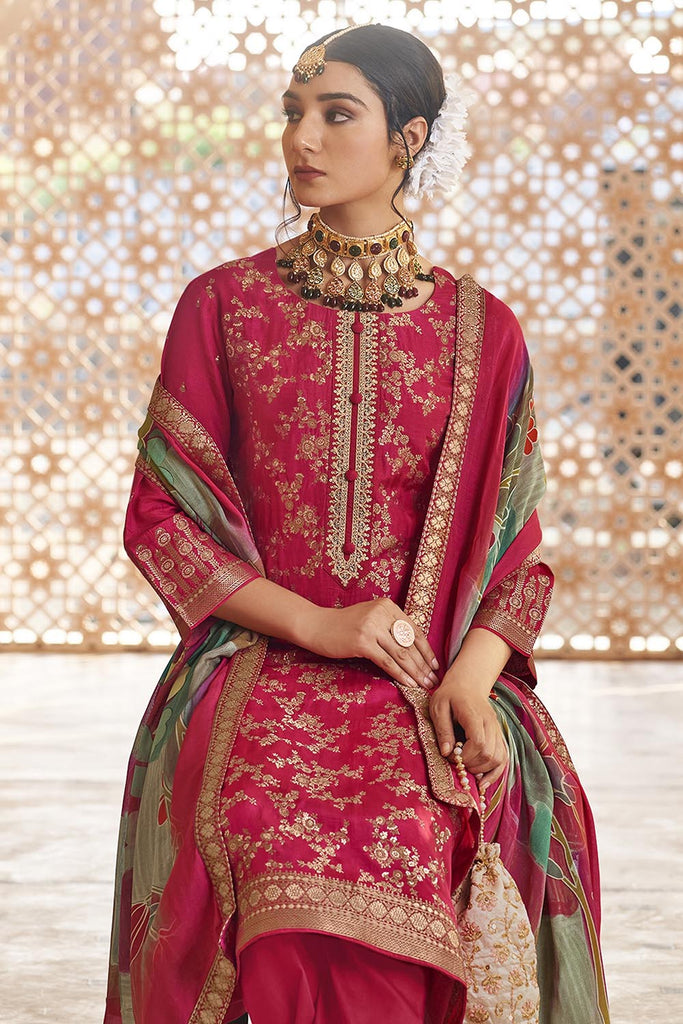 Women’s Party Wear Silk Embroidered Kurta Pant Dupatta Set - EastEssence.com