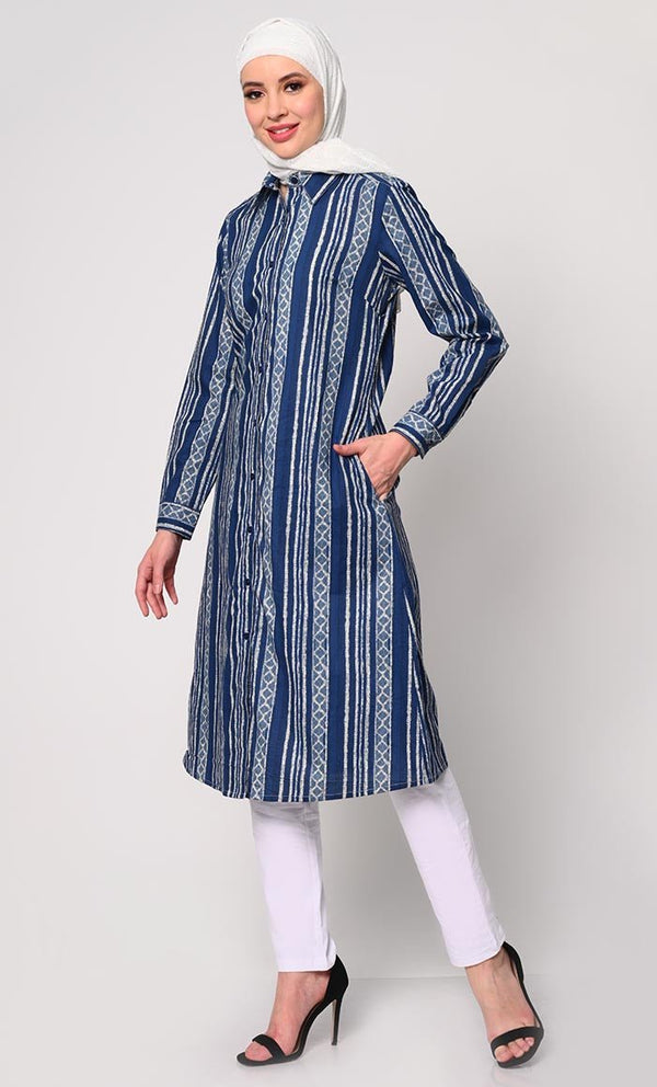 Women's Shirt Tunic With Dual Pockets - EastEssence.com