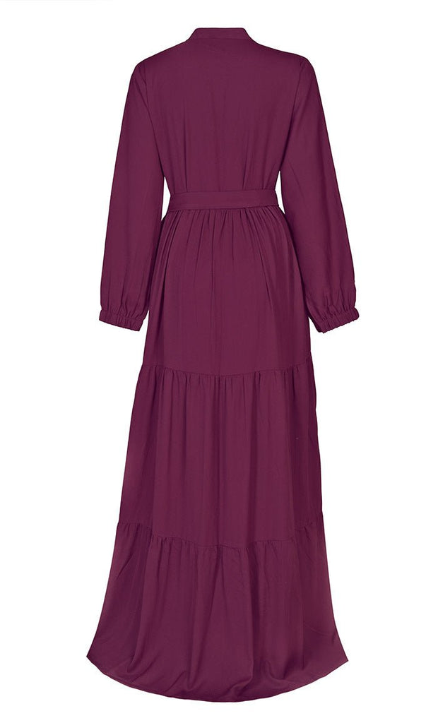 Women's Summer Cool Wine Tiered And Frill Detailing Abaya - Final Sale - EastEssence.com