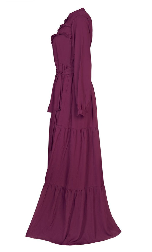 Women's Summer Cool Wine Tiered And Frill Detailing Abaya - Final Sale - EastEssence.com