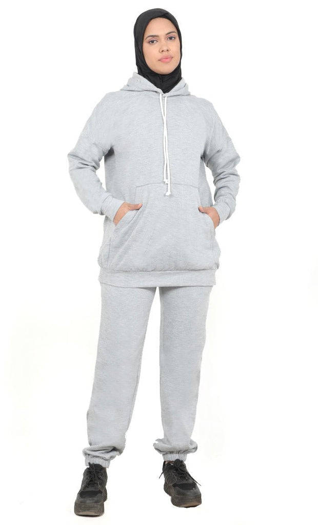 Women's Warm Grey Fleece Track Set - Final Sale - EastEssence.com