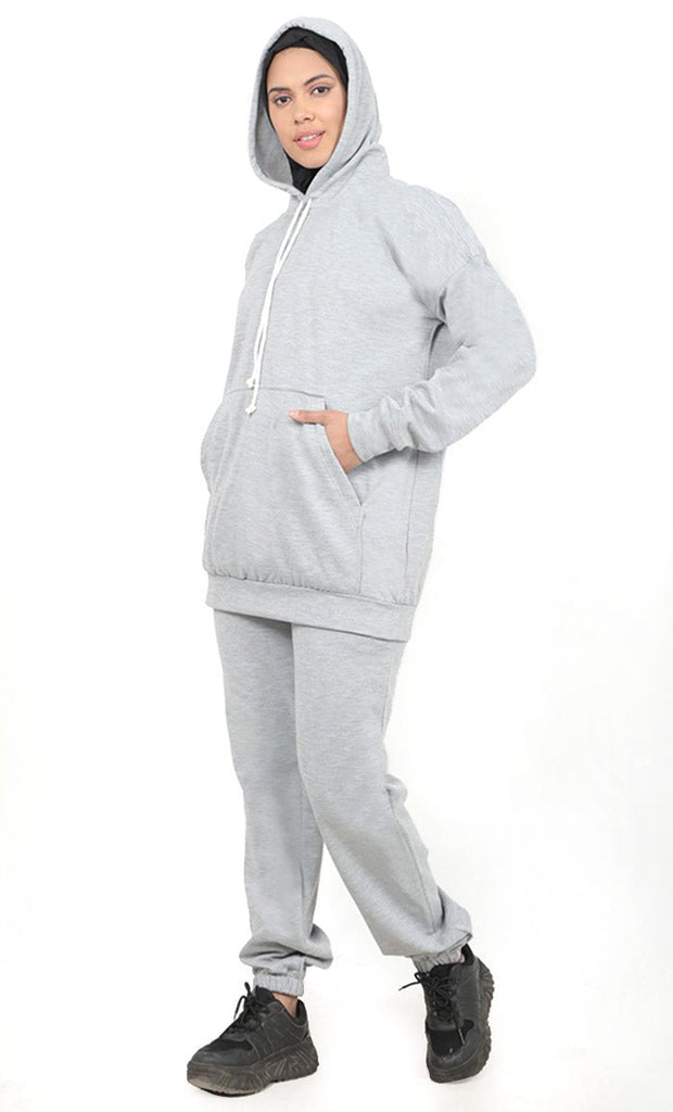 Women's Warm Grey Fleece Track Set - Final Sale - EastEssence.com