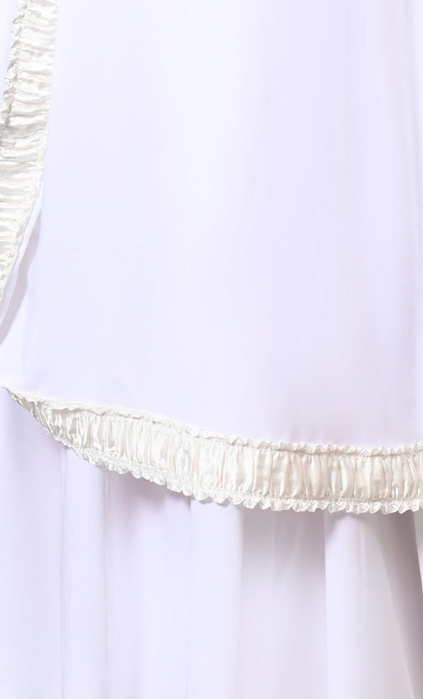 Women's White Khimar Ensemble Enhanced by Satin Frill Lace - Final Sale - EastEssence.com