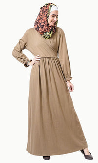 Wrap around and ruffled edged seeves detail abaya dress - EastEssence.com