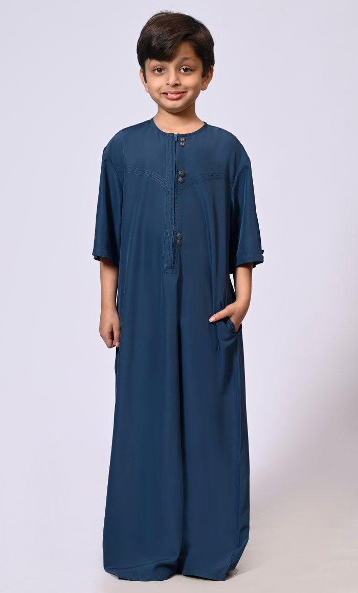 Zip - Up Boy's Regetta Thobe with Show Buttons and Stitch Detail - EastEssence.com