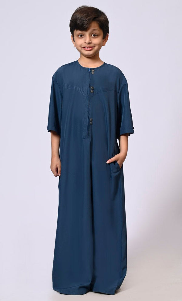 Zip - Up Boy's Regetta Thobe with Show Buttons and Stitch Detail - EastEssence.com